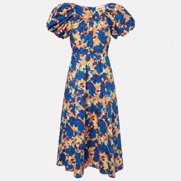NEW Ulla Johnson Imara Blue Floral Cotton Short Sleeve Midi Dress | size 2 - Picture 6 of 16